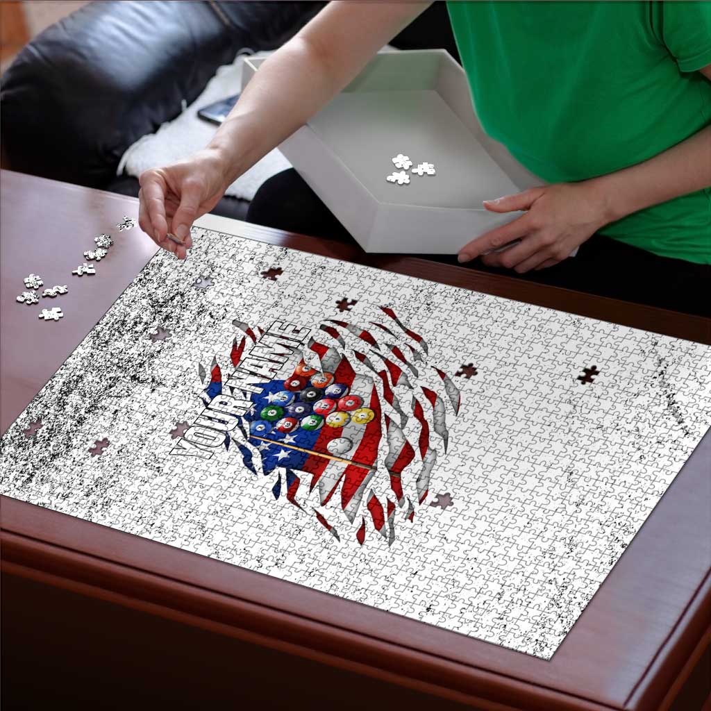 Custom American Flag Billiards Puzzle with Ripped Design Pool Ball Graphic - Wonder Print Shop