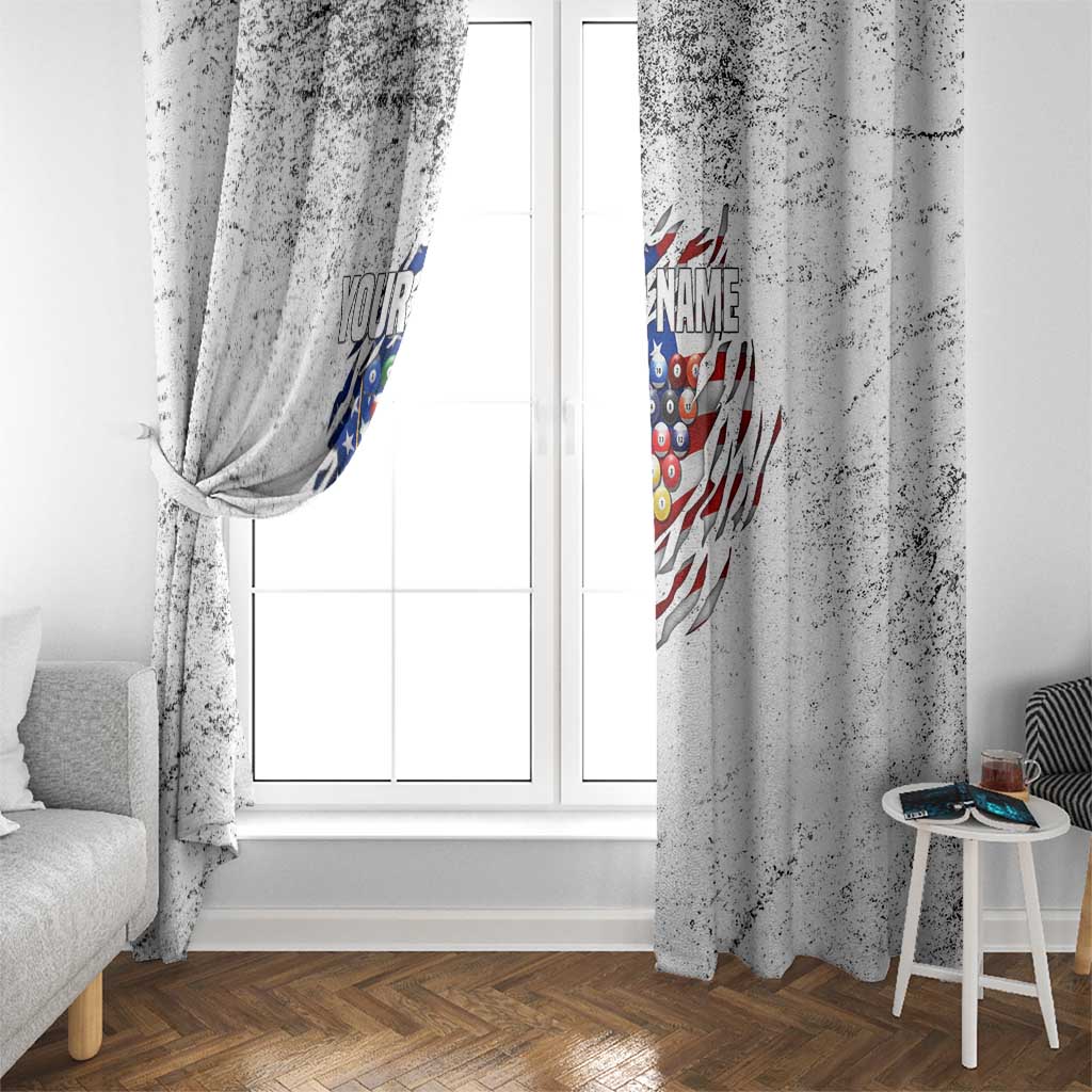 Custom American Flag Billiards Window Curtain with Ripped Design Pool Ball Graphic - undefined