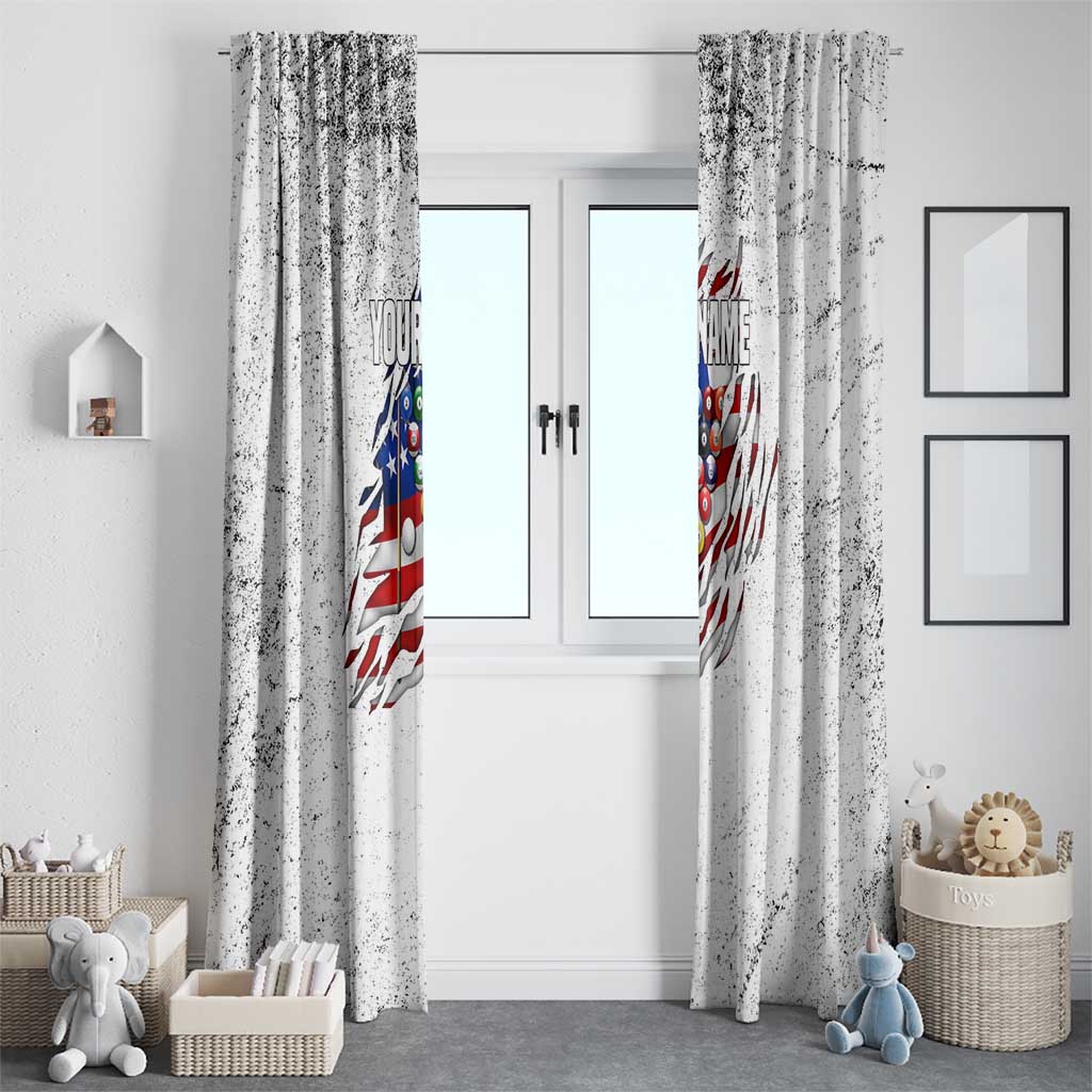 Custom American Flag Billiards Window Curtain with Ripped Design Pool Ball Graphic - undefined
