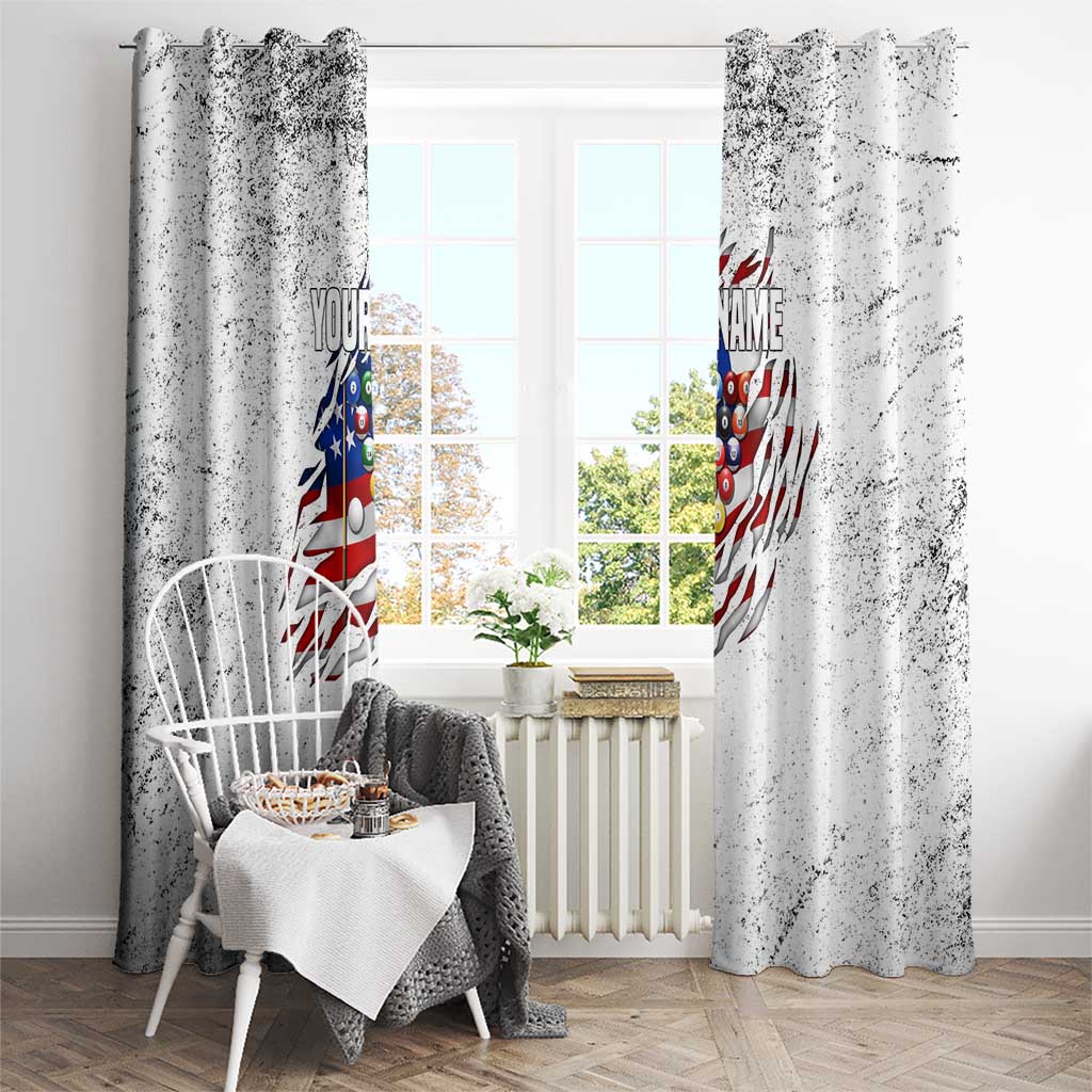 Custom American Flag Billiards Window Curtain with Ripped Design Pool Ball Graphic - undefined