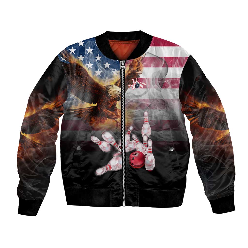 Custom Patriotic Eagle Bowling Bomber Jacket with American Flag Strike Design - Wonder Print Shop