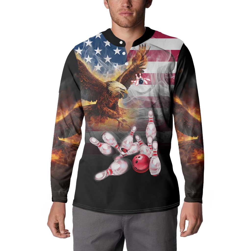 Custom Patriotic Eagle Bowling Button Sweatshirt with American Flag Strike Design - Wonder Print Shop