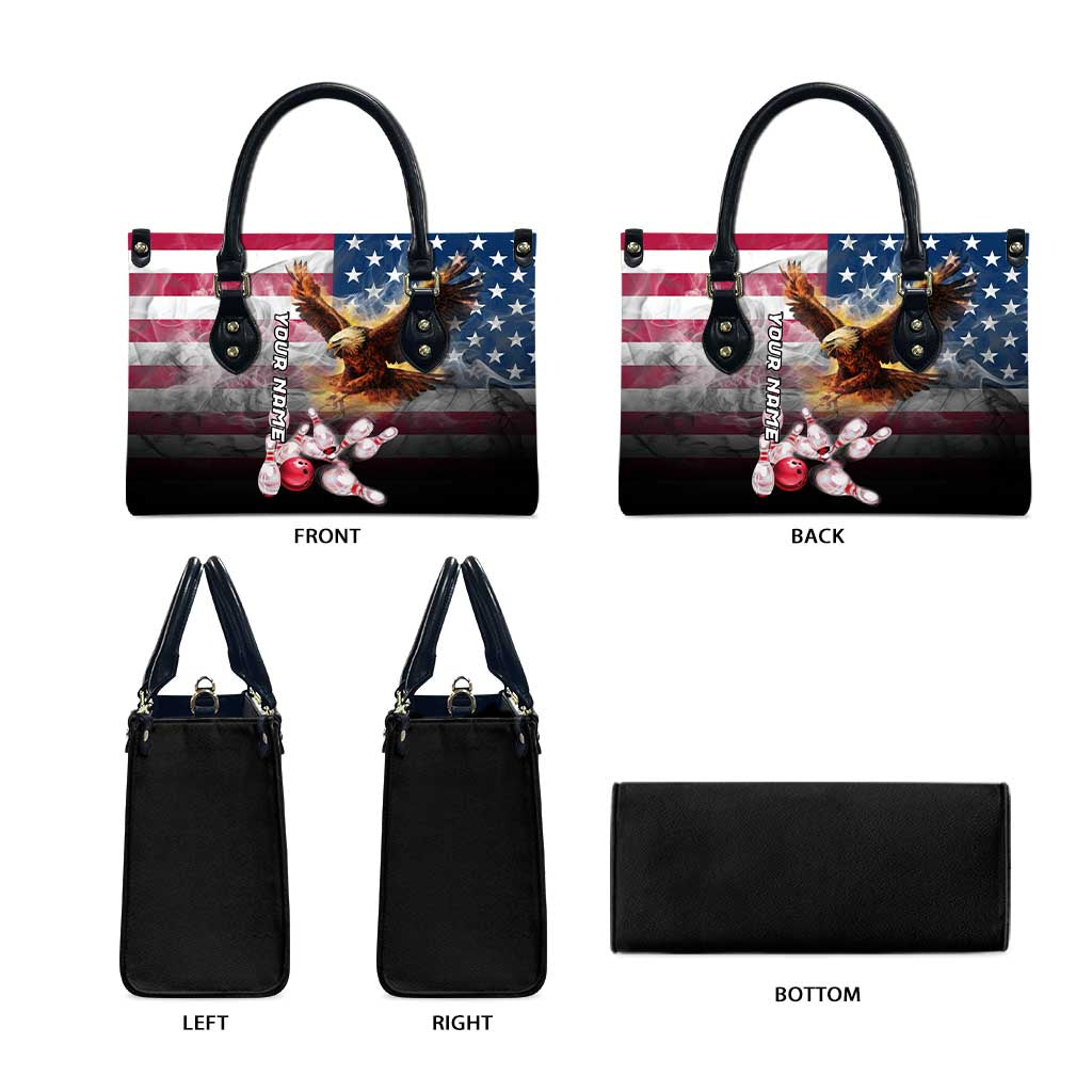 Custom Patriotic Eagle Bowling Leather Bag with American Flag Strike Design - Wonder Print Shop