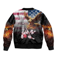 Custom Patriotic Eagle Bowling Sleeve Zip Bomber Jacket with American Flag Strike Design - Wonder Print Shop