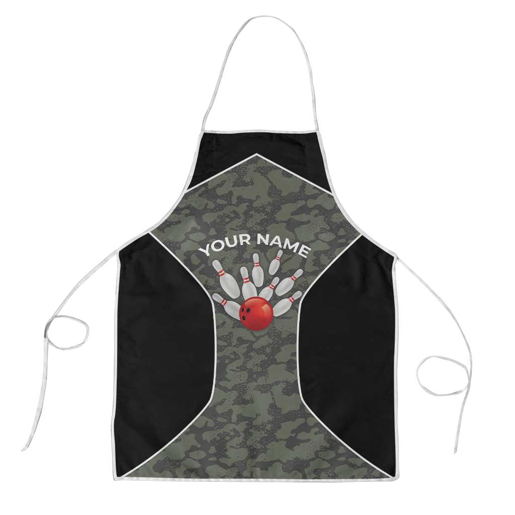 Custom Camouflage Bowling Apron with Red Strike Ball Graphic - Wonder Print Shop