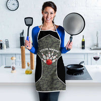 Custom Camouflage Bowling Apron with Red Strike Ball Graphic - Wonder Print Shop