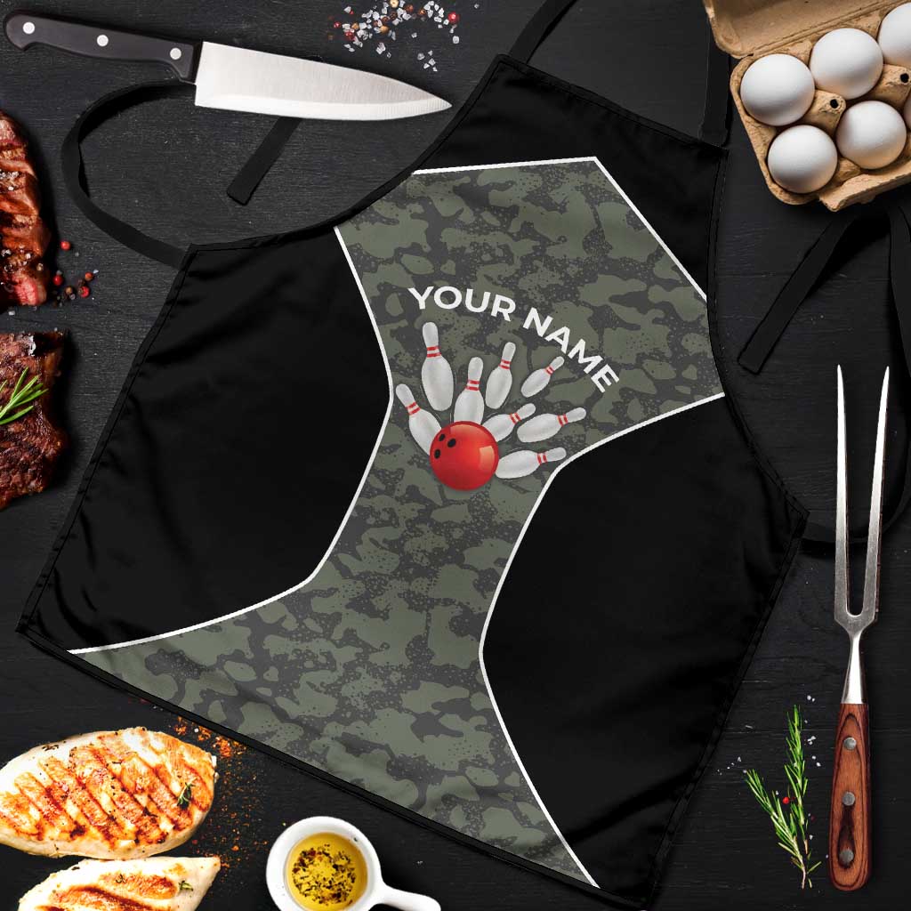 Custom Camouflage Bowling Apron with Red Strike Ball Graphic - Wonder Print Shop
