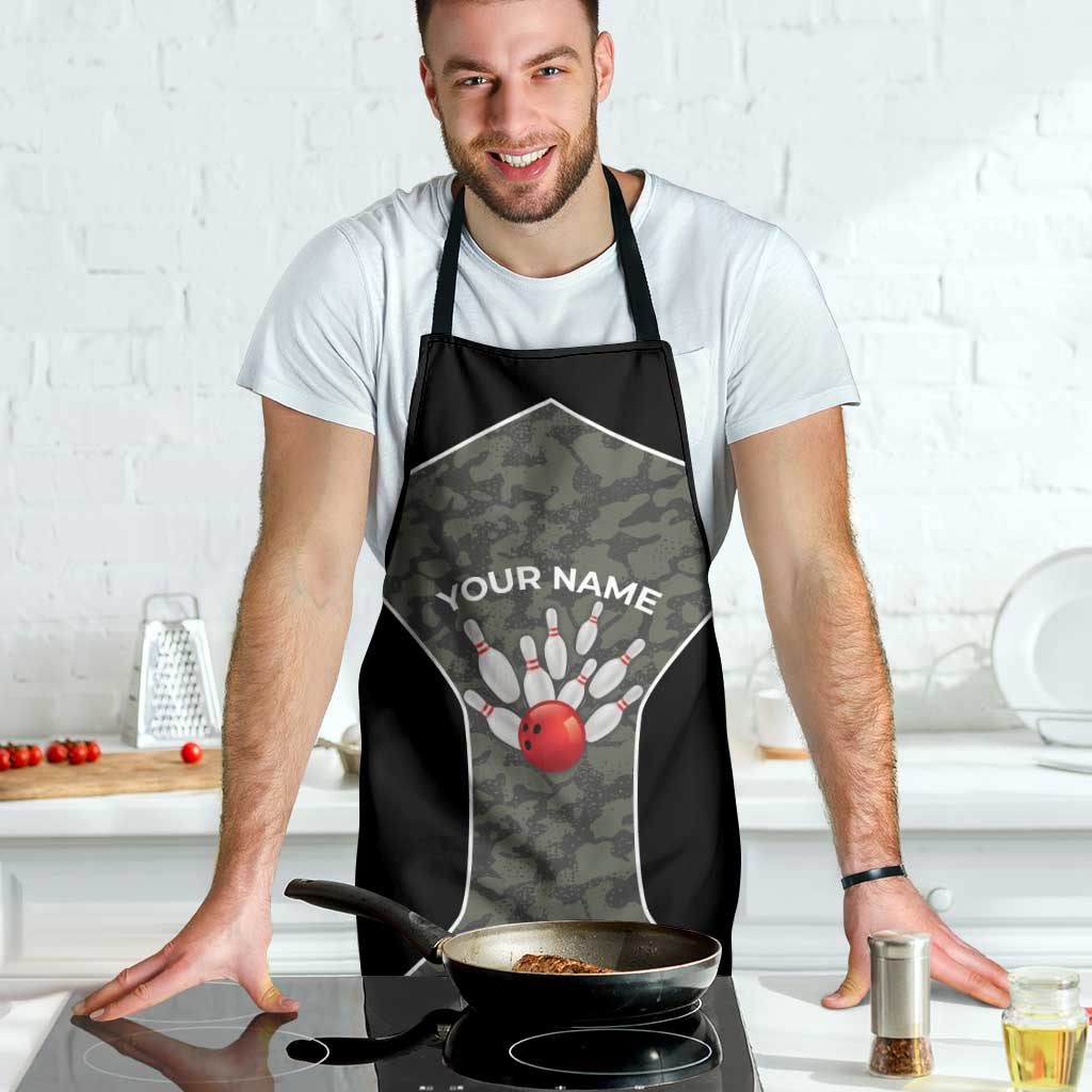 Custom Camouflage Bowling Apron with Red Strike Ball Graphic - Wonder Print Shop