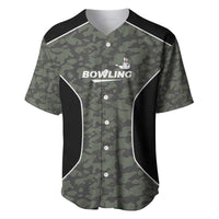 Custom Camouflage Bowling Baseball Jersey with Red Strike Ball Graphic - Wonder Print Shop
