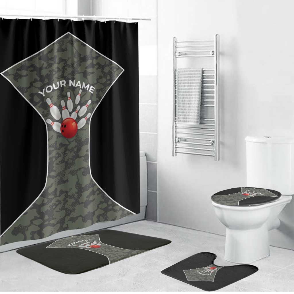 Custom Camouflage Bowling Bathroom Set with Red Strike Ball Graphic - Wonder Print Shop