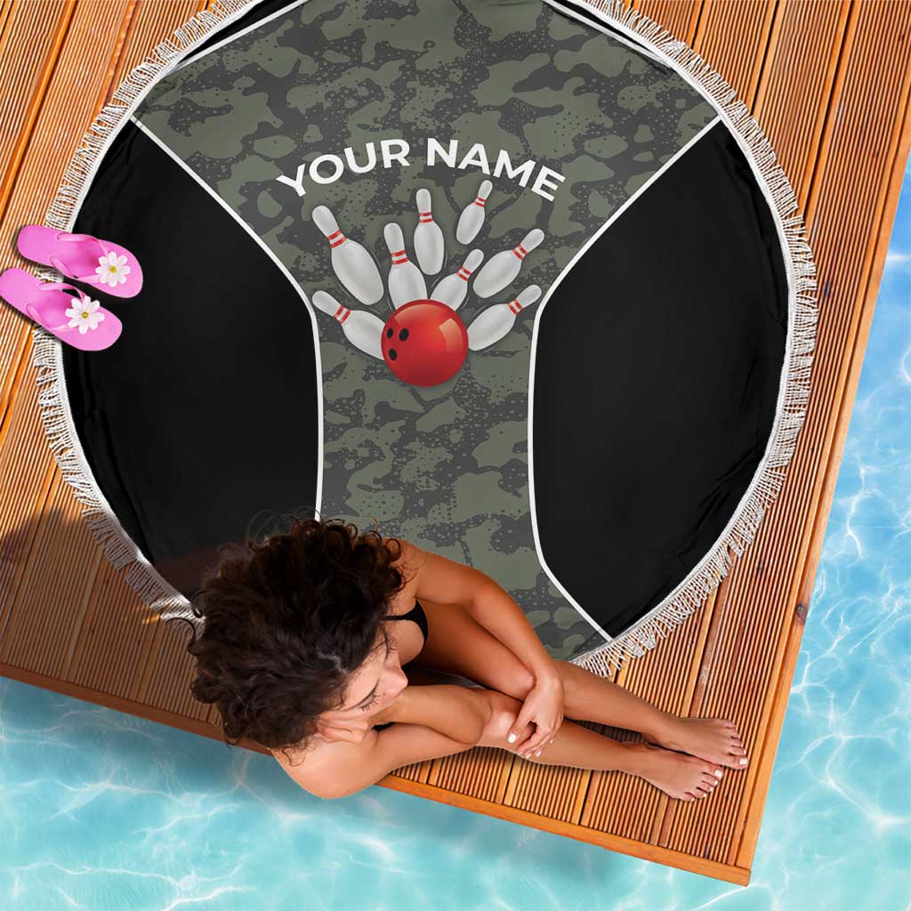 Custom Camouflage Bowling Beach Blanket with Red Strike Ball Graphic - Wonder Print Shop