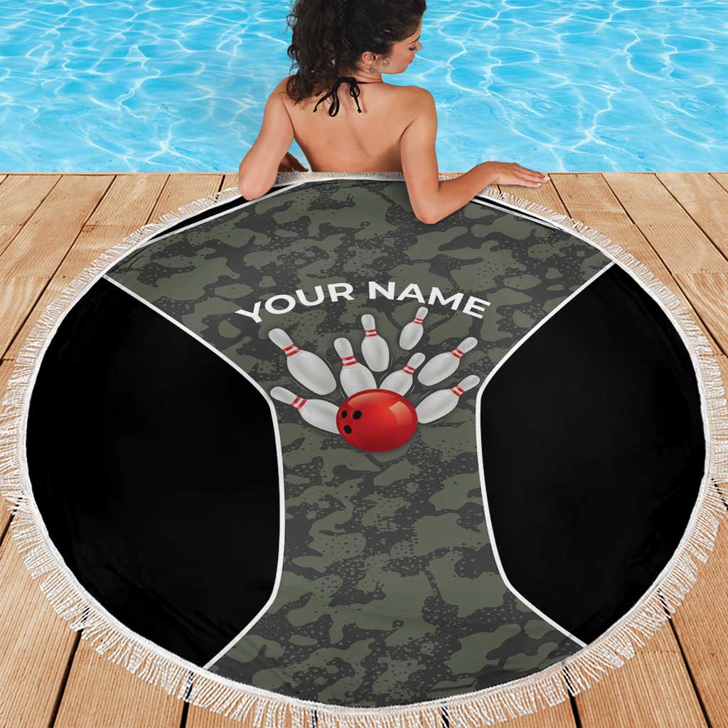 Custom Camouflage Bowling Beach Blanket with Red Strike Ball Graphic - Wonder Print Shop