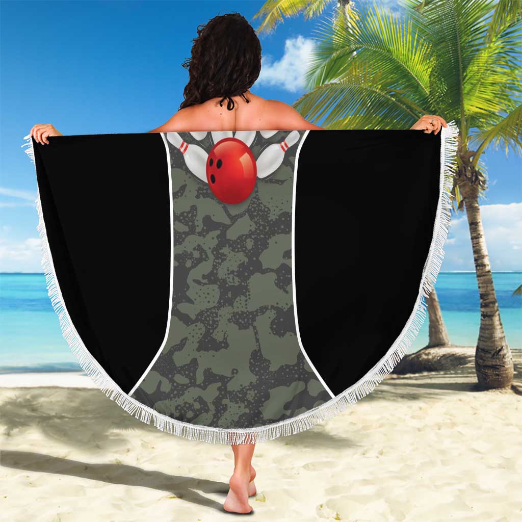 Custom Camouflage Bowling Beach Blanket with Red Strike Ball Graphic - Wonder Print Shop