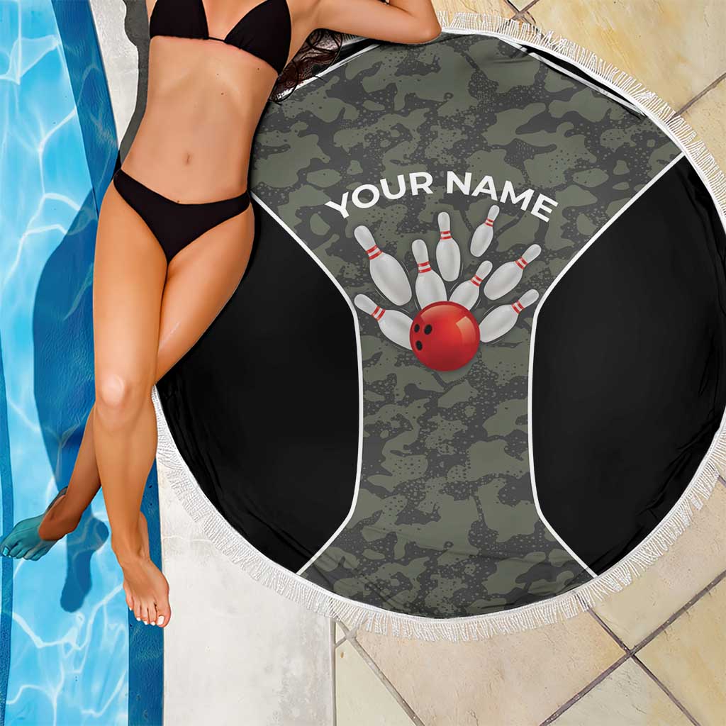 Custom Camouflage Bowling Beach Blanket with Red Strike Ball Graphic - Wonder Print Shop