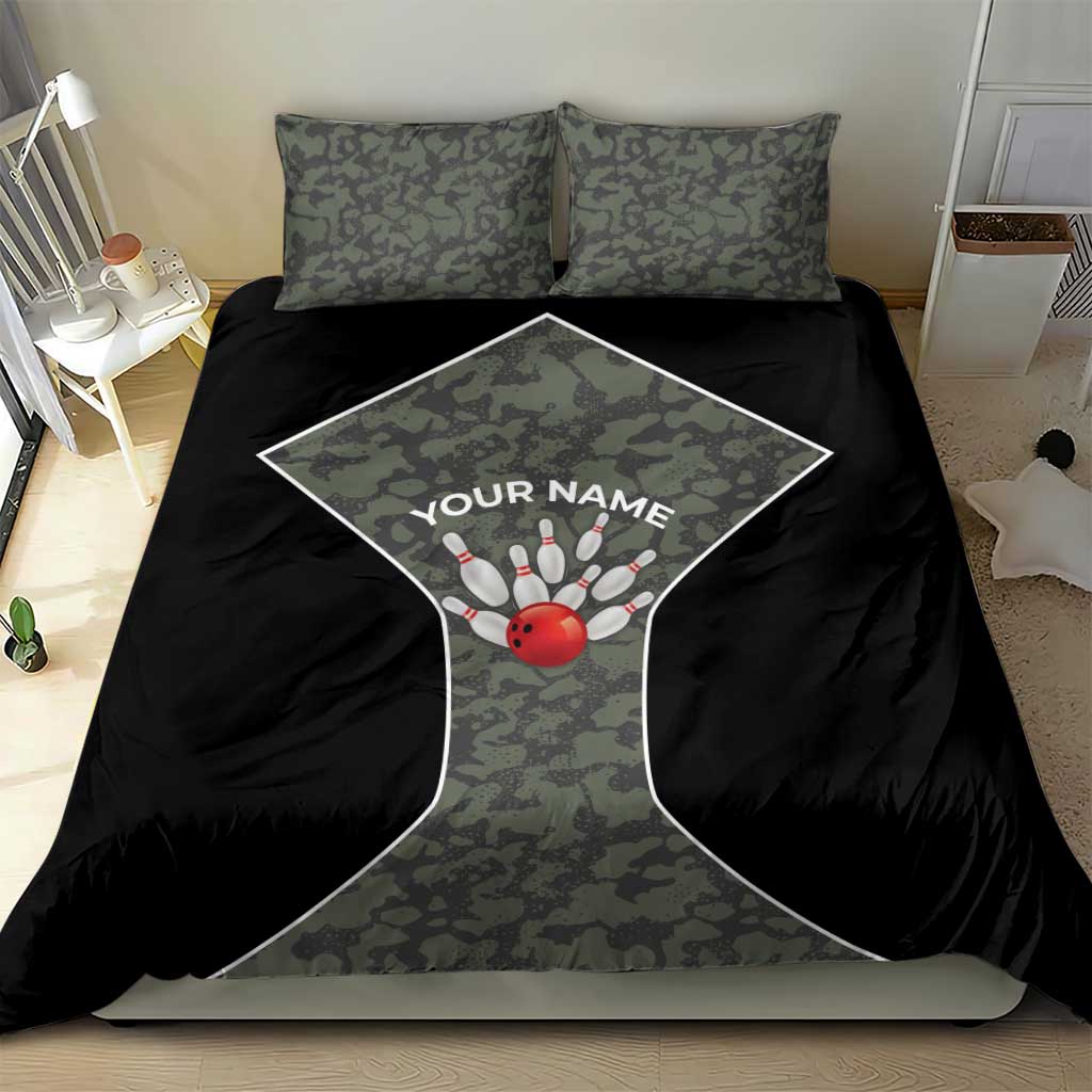 Custom Camouflage Bowling Bedding Set with Red Strike Ball Graphic - Wonder Print Shop