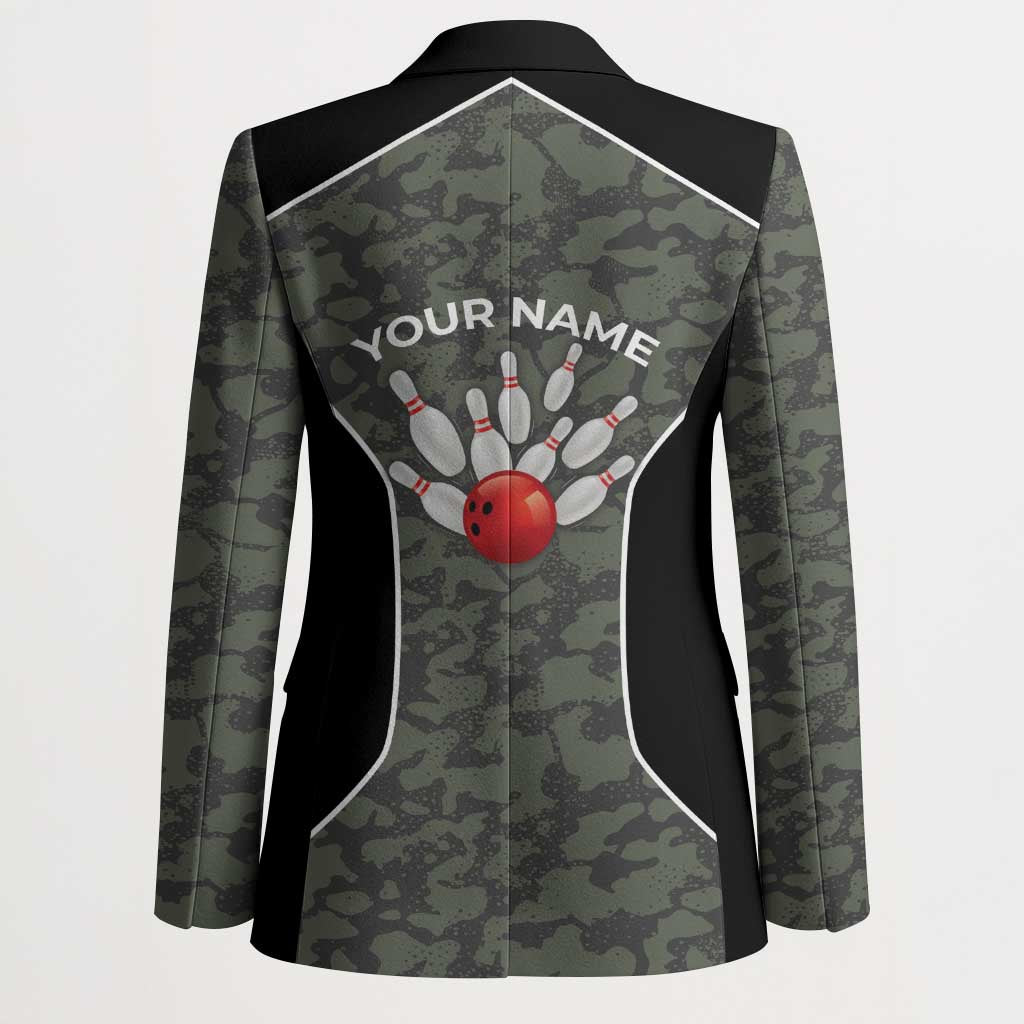 Custom Camouflage Bowling Blazer with Red Strike Ball Graphic - Wonder Print Shop