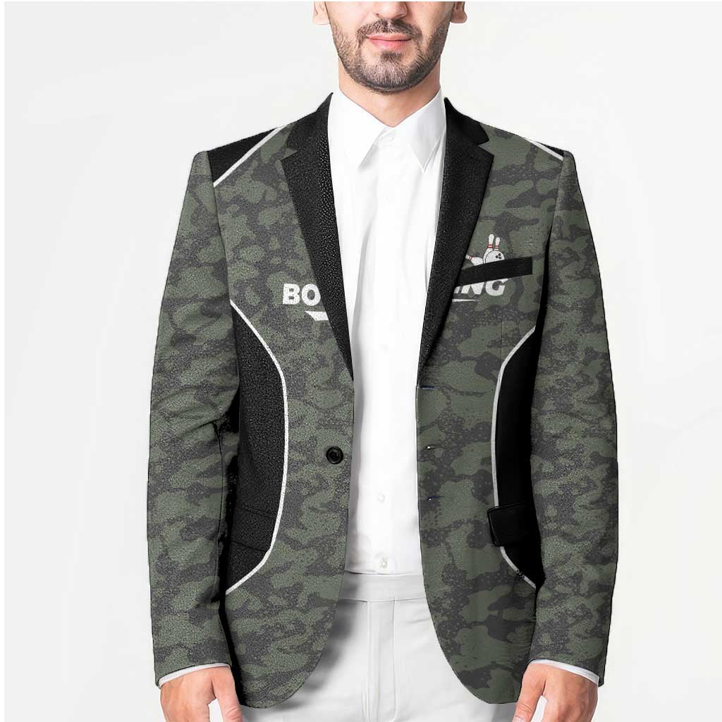 Custom Camouflage Bowling Blazer with Red Strike Ball Graphic - Wonder Print Shop