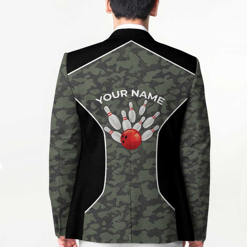 Custom Camouflage Bowling Blazer with Red Strike Ball Graphic - Wonder Print Shop