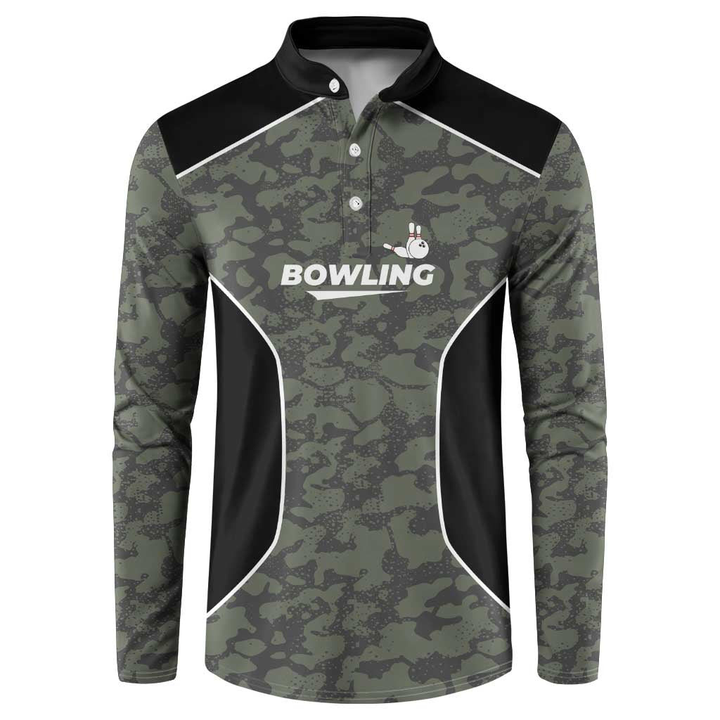 Custom Camouflage Bowling Button Sweatshirt with Red Strike Ball Graphic - Wonder Print Shop