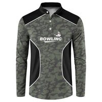 Custom Camouflage Bowling Button Sweatshirt with Red Strike Ball Graphic - Wonder Print Shop