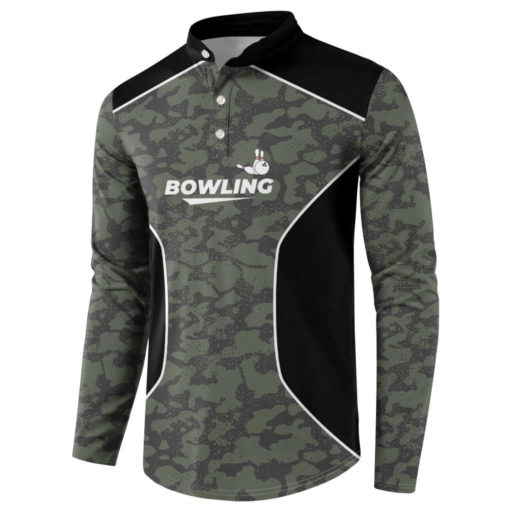 Custom Camouflage Bowling Button Sweatshirt with Red Strike Ball Graphic - Wonder Print Shop