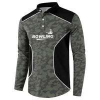 Custom Camouflage Bowling Button Sweatshirt with Red Strike Ball Graphic - Wonder Print Shop