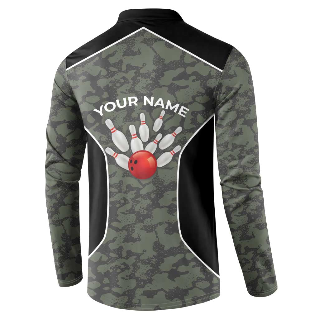 Custom Camouflage Bowling Button Sweatshirt with Red Strike Ball Graphic - Wonder Print Shop