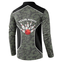 Custom Camouflage Bowling Button Sweatshirt with Red Strike Ball Graphic - Wonder Print Shop