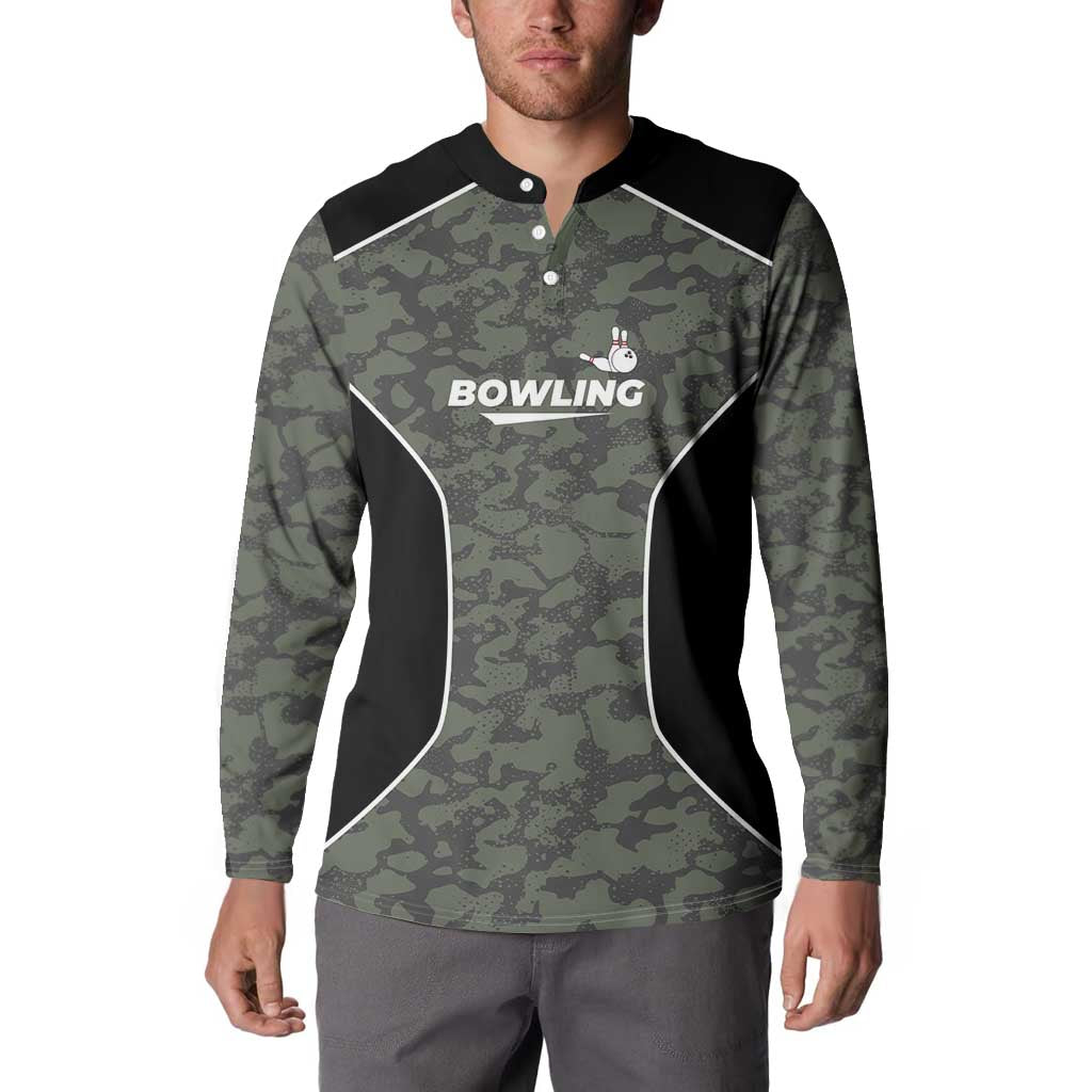Custom Camouflage Bowling Button Sweatshirt with Red Strike Ball Graphic - Wonder Print Shop