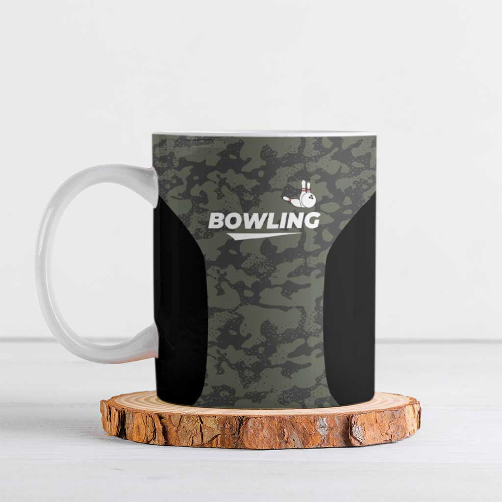 Custom Camouflage Bowling Ceramic Mug with Red Strike Ball Graphic - Wonder Print Shop