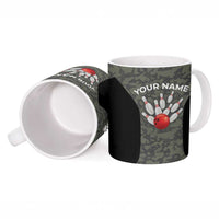 Custom Camouflage Bowling Ceramic Mug with Red Strike Ball Graphic - Wonder Print Shop