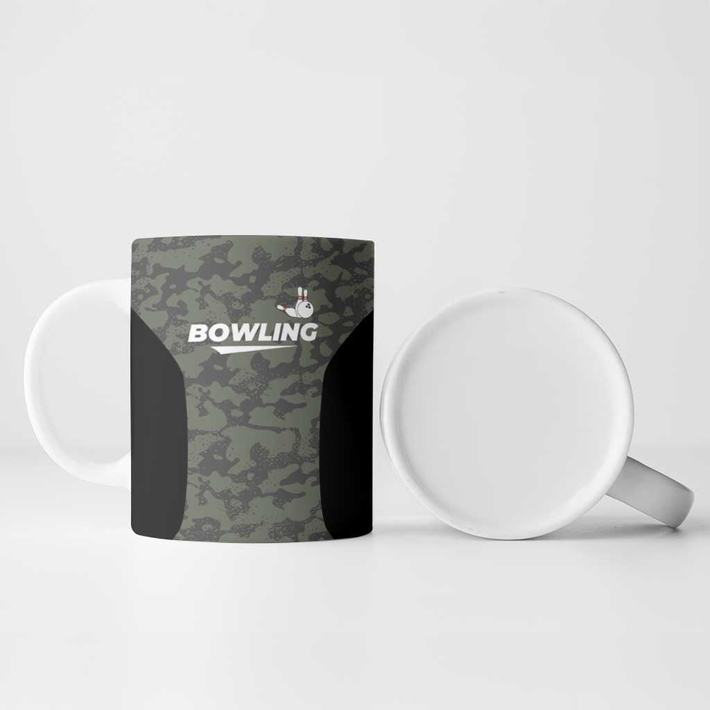 Custom Camouflage Bowling Ceramic Mug with Red Strike Ball Graphic - Wonder Print Shop