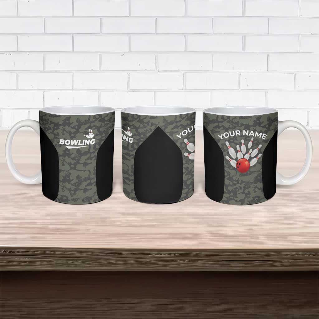 Custom Camouflage Bowling Ceramic Mug with Red Strike Ball Graphic - Wonder Print Shop
