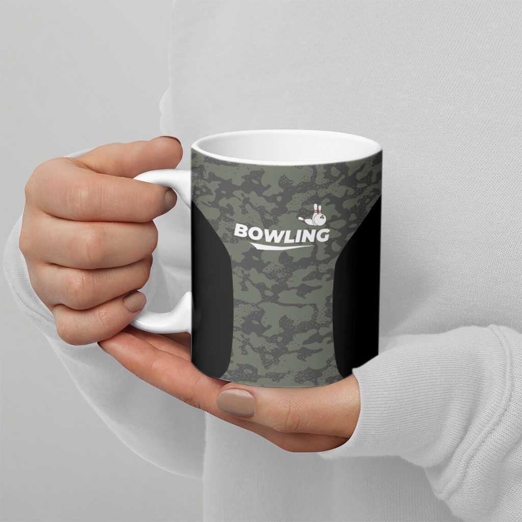 Custom Camouflage Bowling Ceramic Mug with Red Strike Ball Graphic - Wonder Print Shop