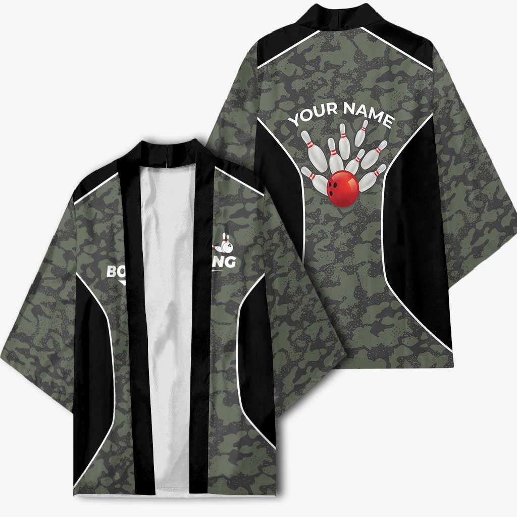 Custom Camouflage Bowling Kimono with Red Strike Ball Graphic - Wonder Print Shop