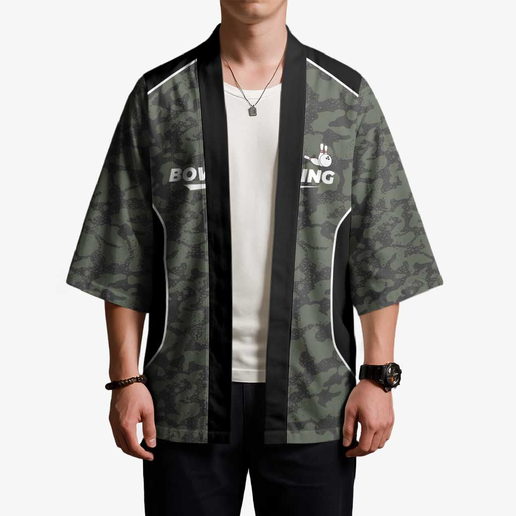 Custom Camouflage Bowling Kimono with Red Strike Ball Graphic - Wonder Print Shop