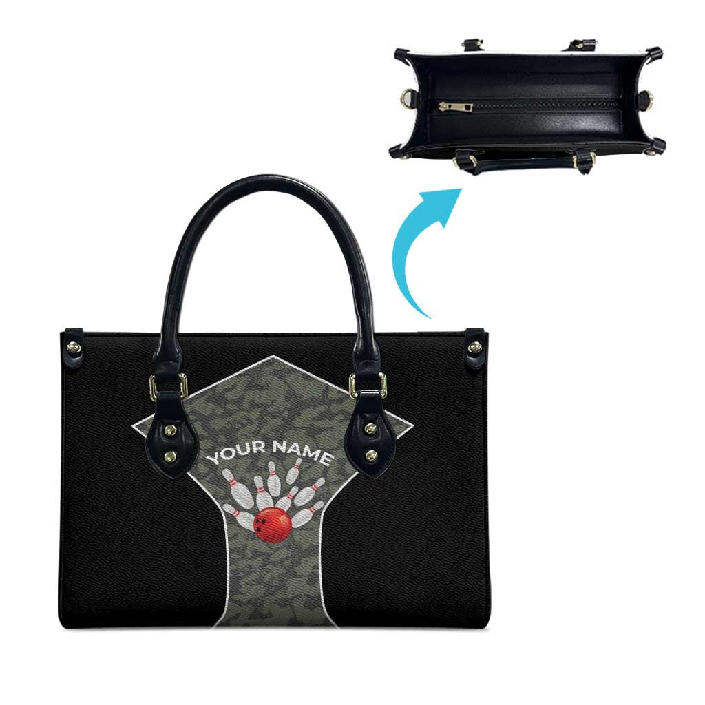 Custom Camouflage Bowling Leather Bag with Red Strike Ball Graphic - Wonder Print Shop