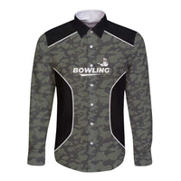 Custom Camouflage Bowling Long Sleeve Button Shirt with Red Strike Ball Graphic - Wonder Print Shop