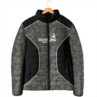 Custom Camouflage Bowling Padded Jacket with Red Strike Ball Graphic - Wonder Print Shop