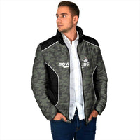 Custom Camouflage Bowling Padded Jacket with Red Strike Ball Graphic - Wonder Print Shop
