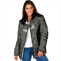 Custom Camouflage Bowling Padded Jacket with Red Strike Ball Graphic - Wonder Print Shop