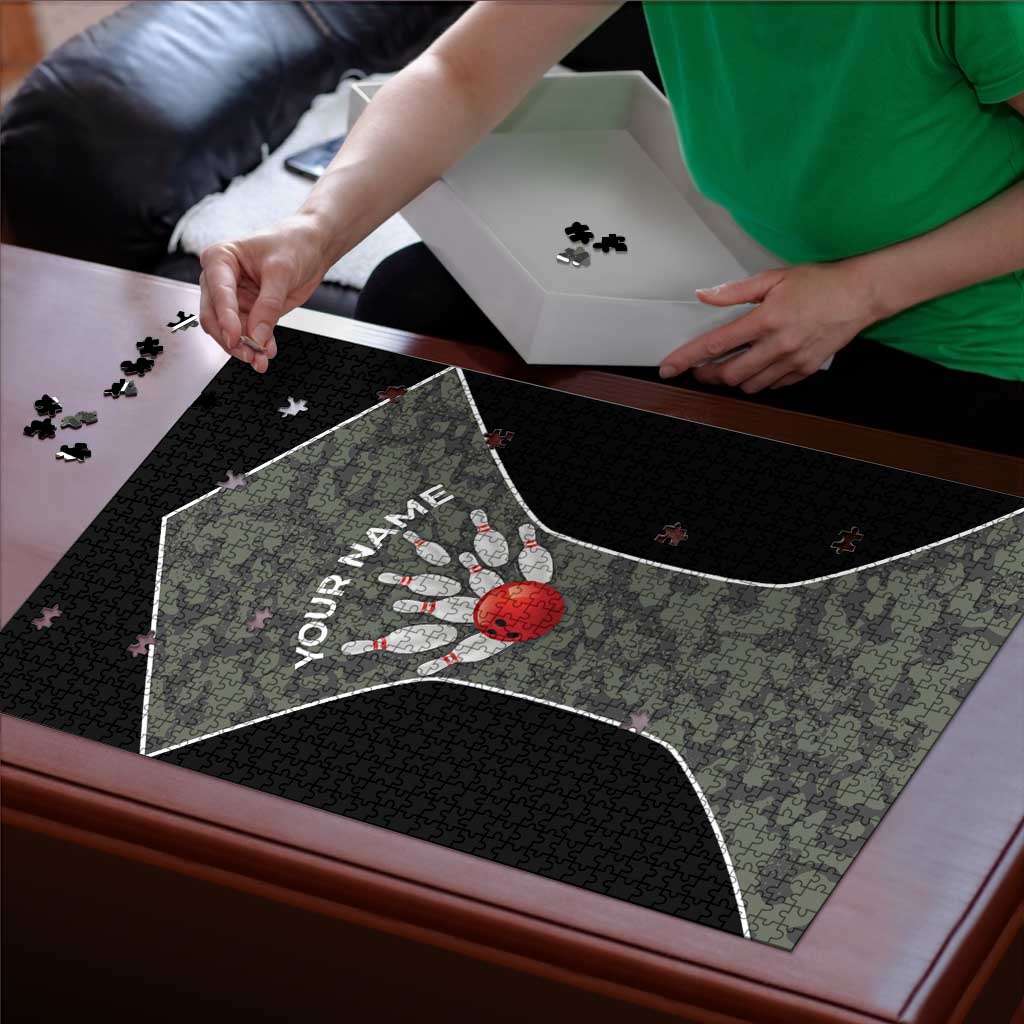 Custom Camouflage Bowling Puzzle with Red Strike Ball Graphic - Wonder Print Shop
