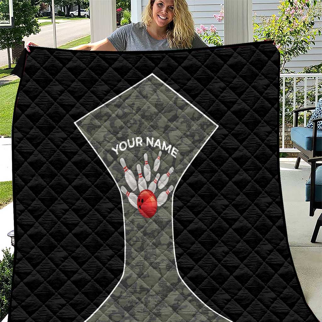 Custom Camouflage Bowling Quilt with Red Strike Ball Graphic - Wonder Print Shop