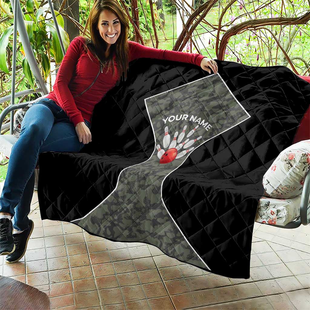 Custom Camouflage Bowling Quilt with Red Strike Ball Graphic - Wonder Print Shop