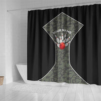 Custom Camouflage Bowling Shower Curtain with Red Strike Ball Graphic - Wonder Print Shop