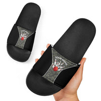 Custom Camouflage Bowling Slide Sandals with Red Strike Ball Graphic - Wonder Print Shop