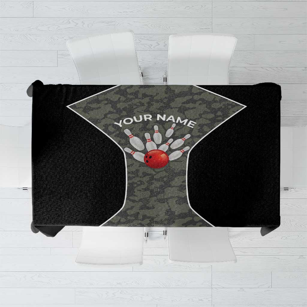 Custom Camouflage Bowling Tablecloth with Red Strike Ball Graphic - Wonder Print Shop