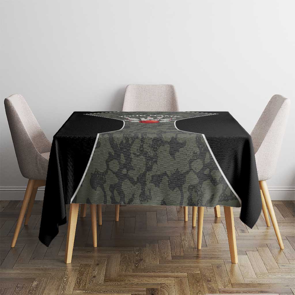 Custom Camouflage Bowling Tablecloth with Red Strike Ball Graphic - Wonder Print Shop