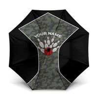 Custom Camouflage Bowling Umbrella with Red Strike Ball Graphic - Wonder Print Shop
