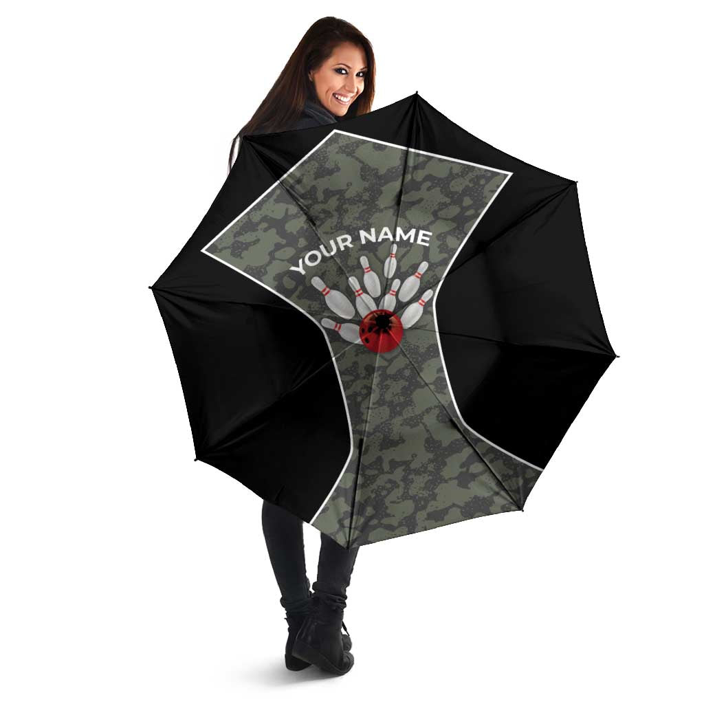 Custom Camouflage Bowling Umbrella with Red Strike Ball Graphic - Wonder Print Shop